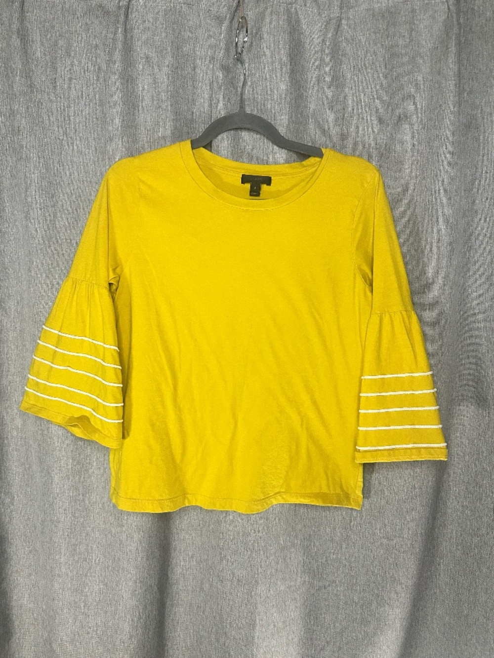 J.Crew Yellow Bell Sleeve Top with White Stripe Piping - Size Small